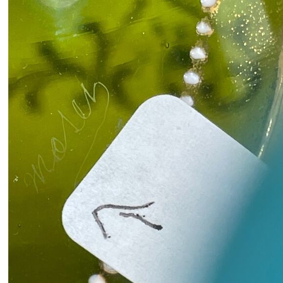 Vintage Signed Moser Art Glass Long Neck Vase Green Gold Gilt Good Condition - Picture 4 of 11